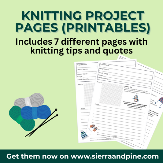 7 Knitting Project Pages - Printable - exclusive designs by Sierra and Pine