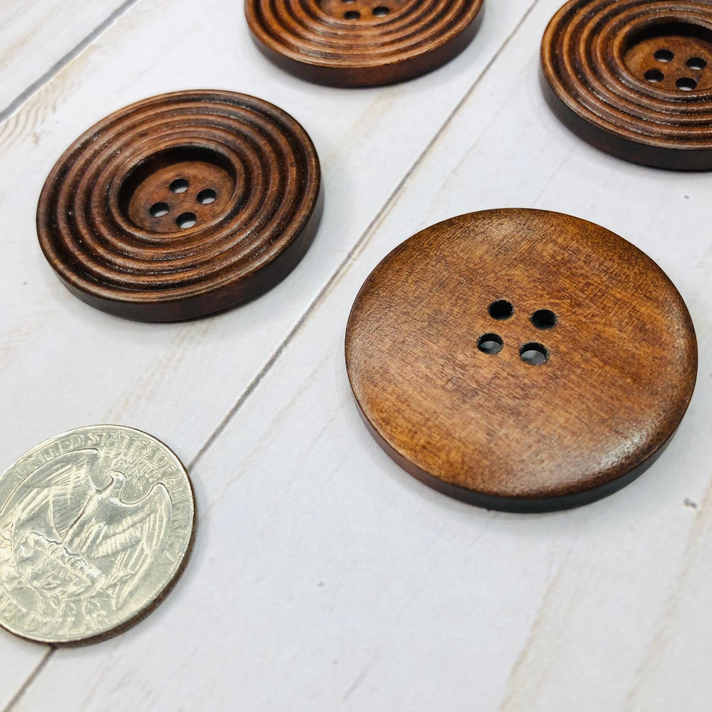 Wooden Rings Button, Round, 1 1/2" - Pack of 4 - walnut colored