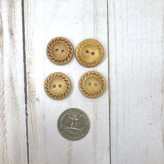 Engraved Maple colored Wood Button, Round, 1" - Pack of 4 by Sierra and Pine