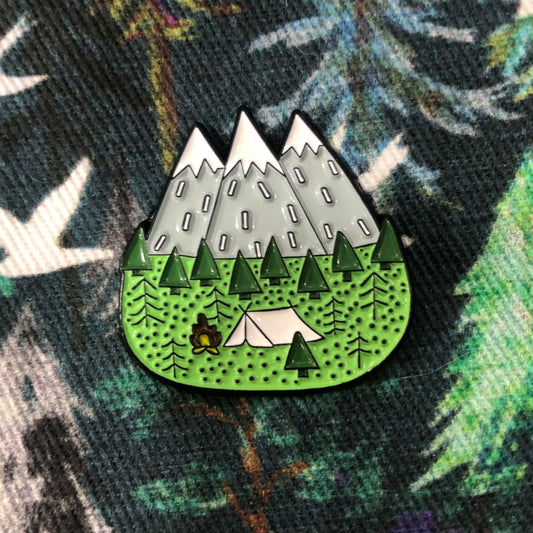 The Mountains Are Calling Enamel Pin for Knitting, Crochet or Crafting Project Bags