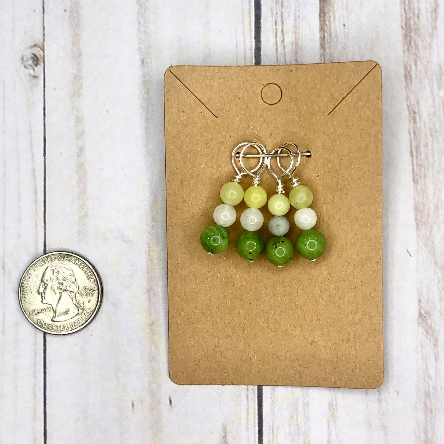Semi-precious gemstones 4-pcs Stitch Markers - Chartreuse White Green
