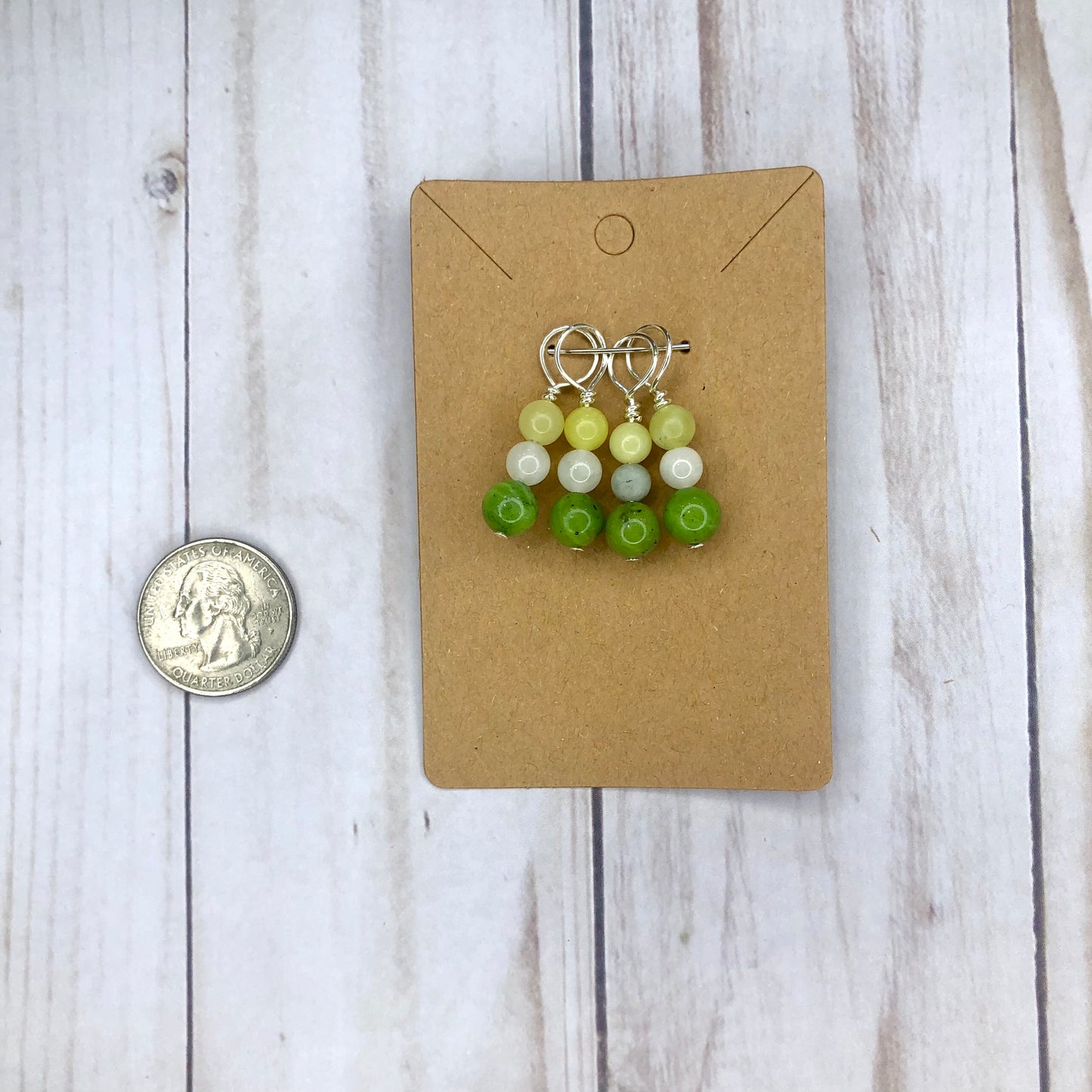 Semi-precious gemstones 4-pcs Stitch Markers - Chartreuse White Green