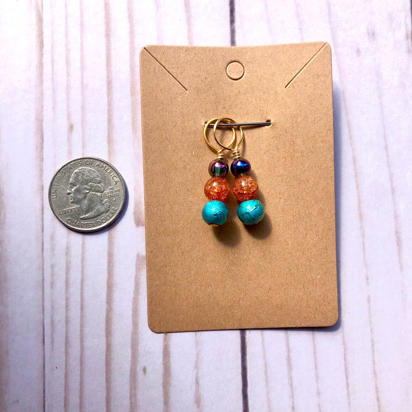 Oil Slick handmade stitch markers for knitting