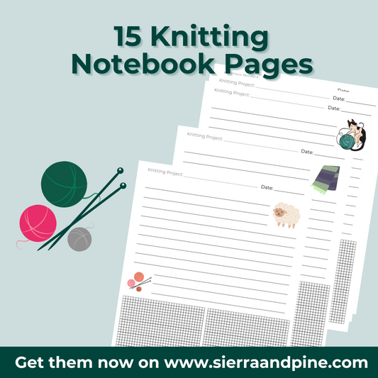 15 Knitting themed notebook pages (printables) by Sierra and Pine