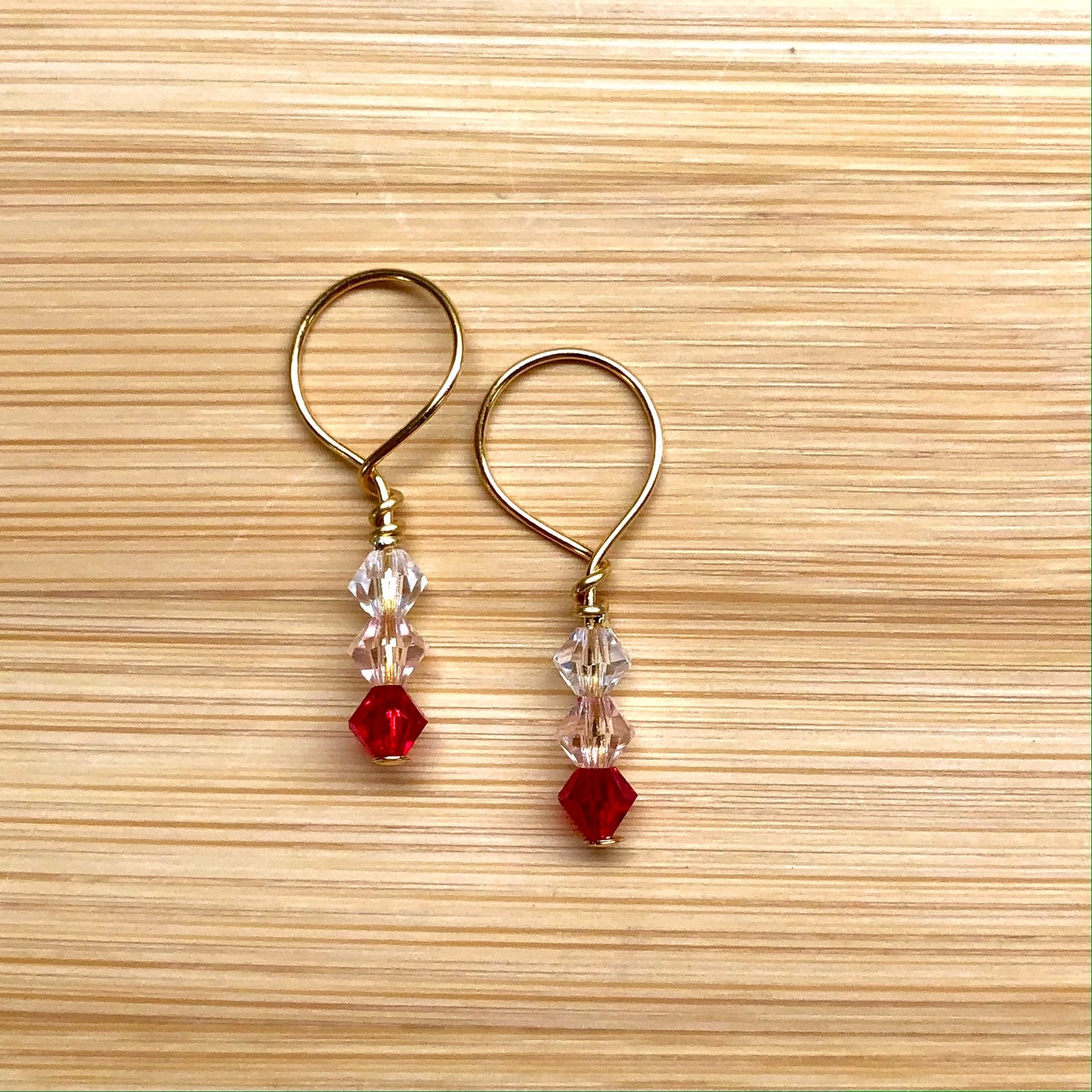 Be My Valentine's 2-pack Austrian Crystal Beads Stitch Markers for Knitting by Sierra and Pine - Gold (Red Crystal)
