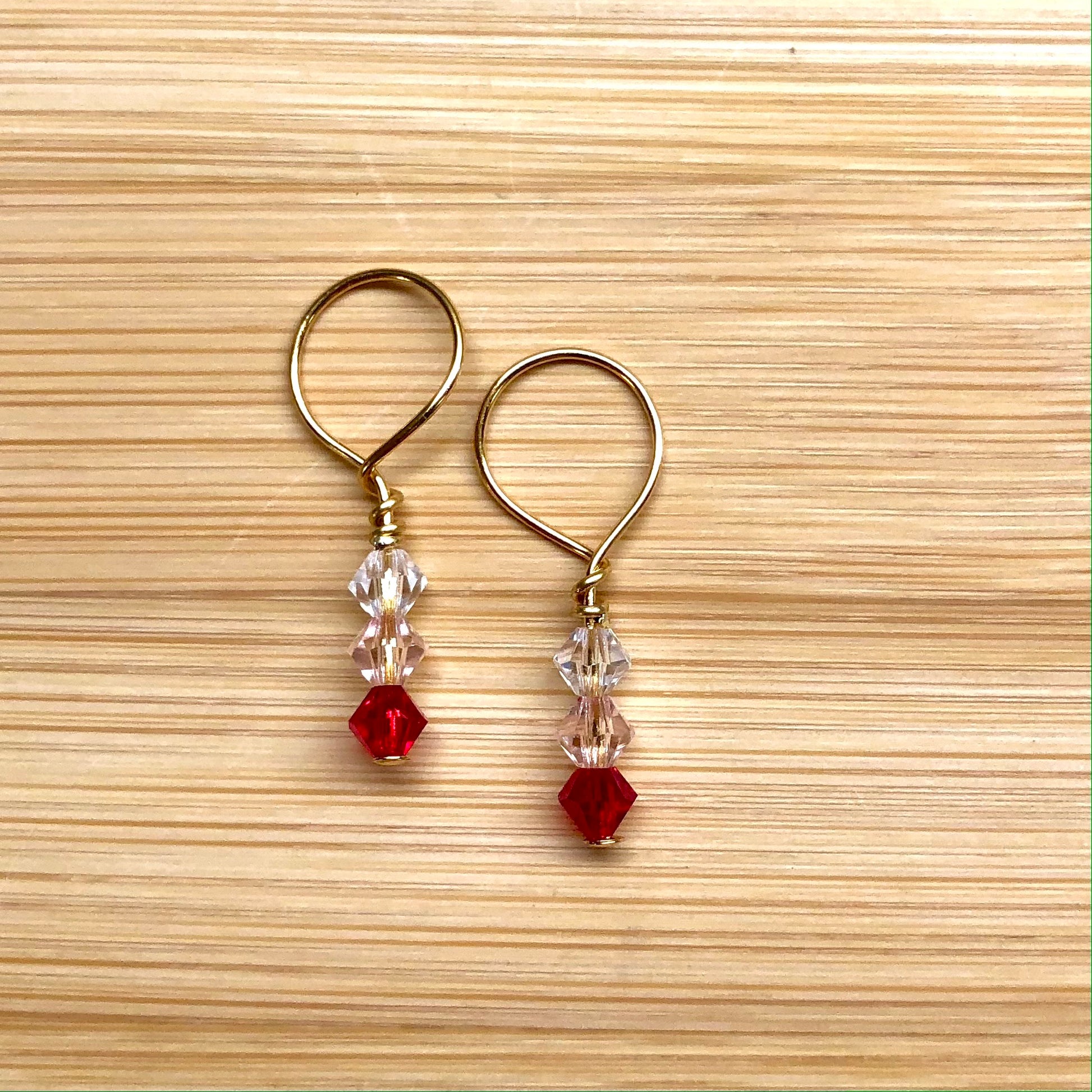 Be My Valentine's 2-pack Austrian Crystal Beads Stitch Markers for Knitting by Sierra and Pine - Gold (Red Crystal)