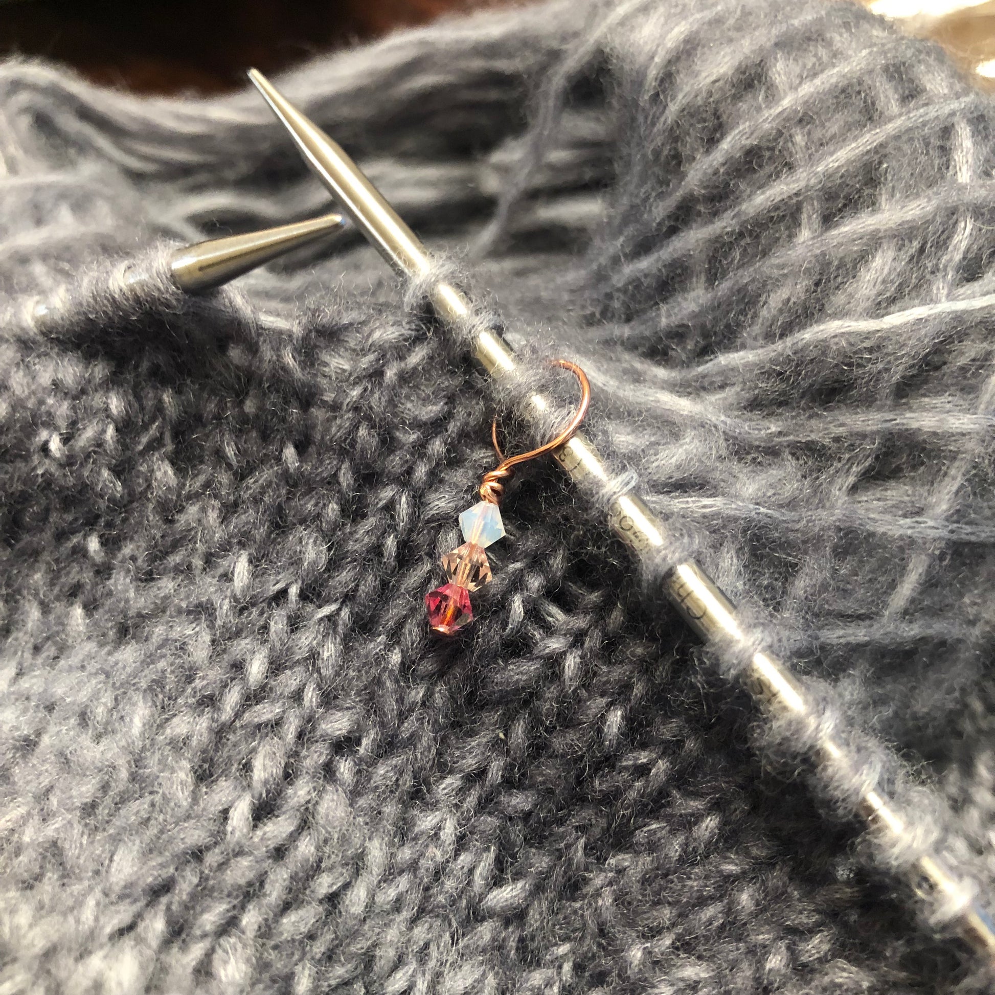 Be My Valentine's 2-pack Austrian Crystal Beads Stitch Markers for Knitting by Sierra and Pine - Rosegold