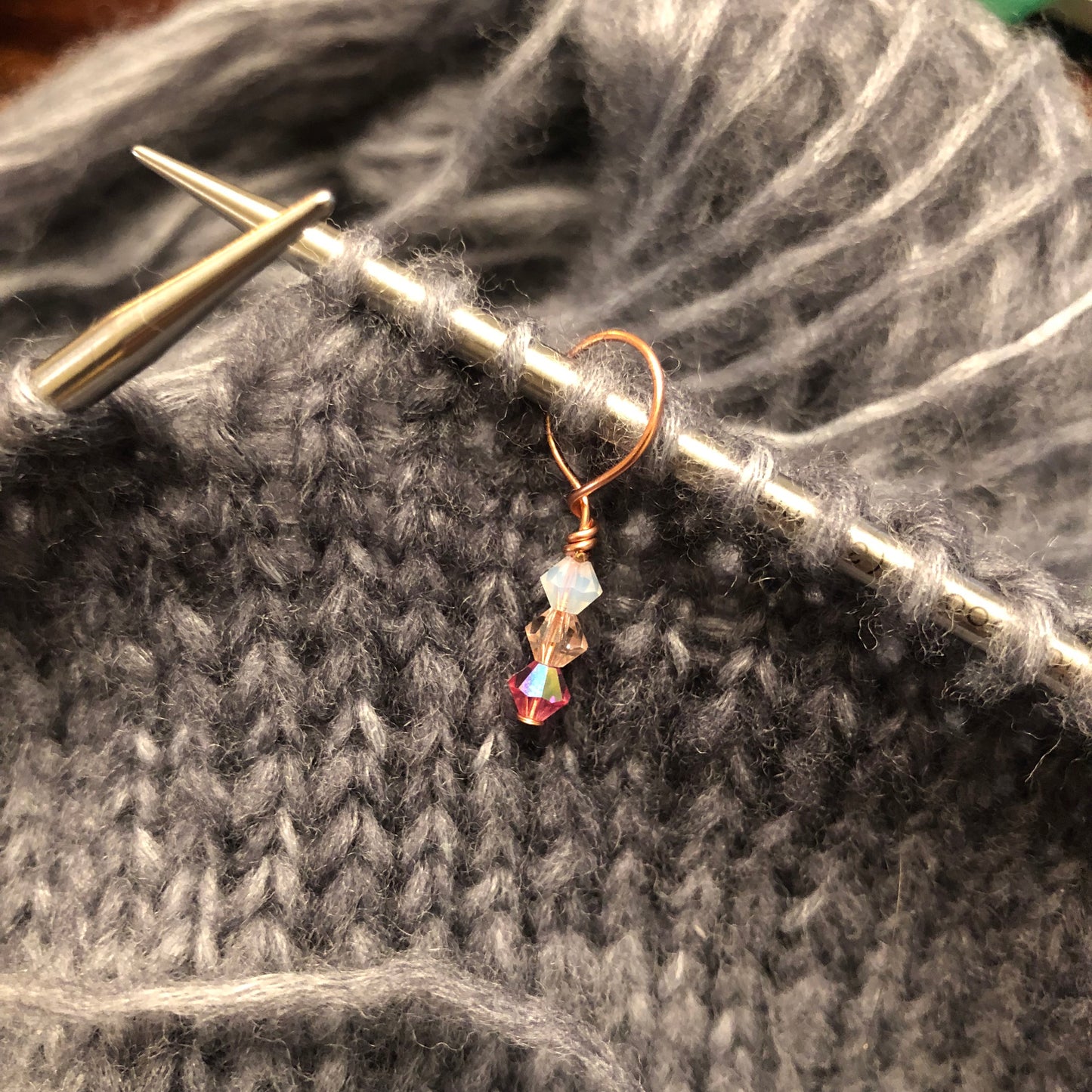 Be My Valentine's 2-pack Austrian Crystal Beads Stitch Markers for Knitting by Sierra and Pine - Rosegold