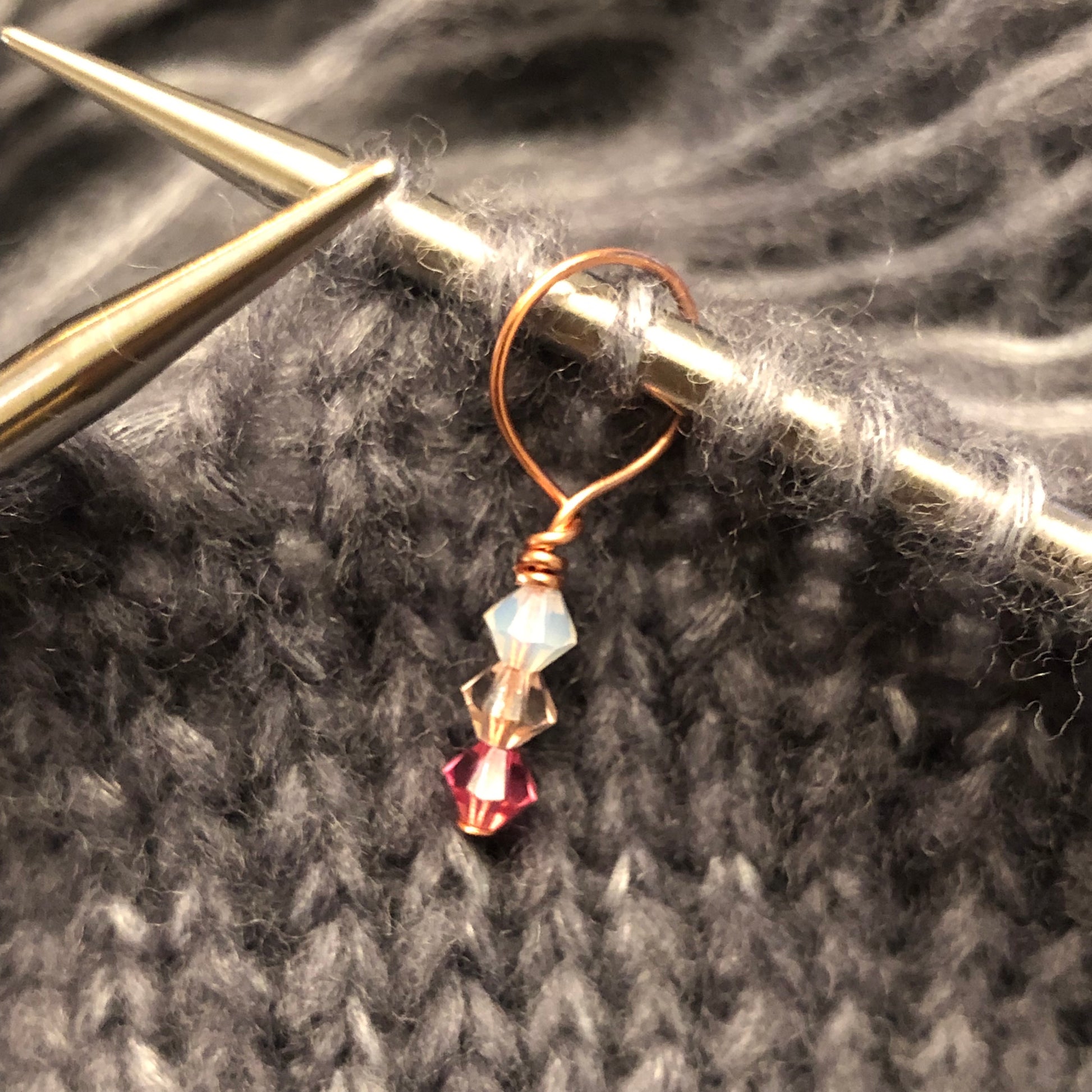 Be My Valentine's 2-pack Austrian Crystal Beads Stitch Markers for Knitting by Sierra and Pine - Rosegold