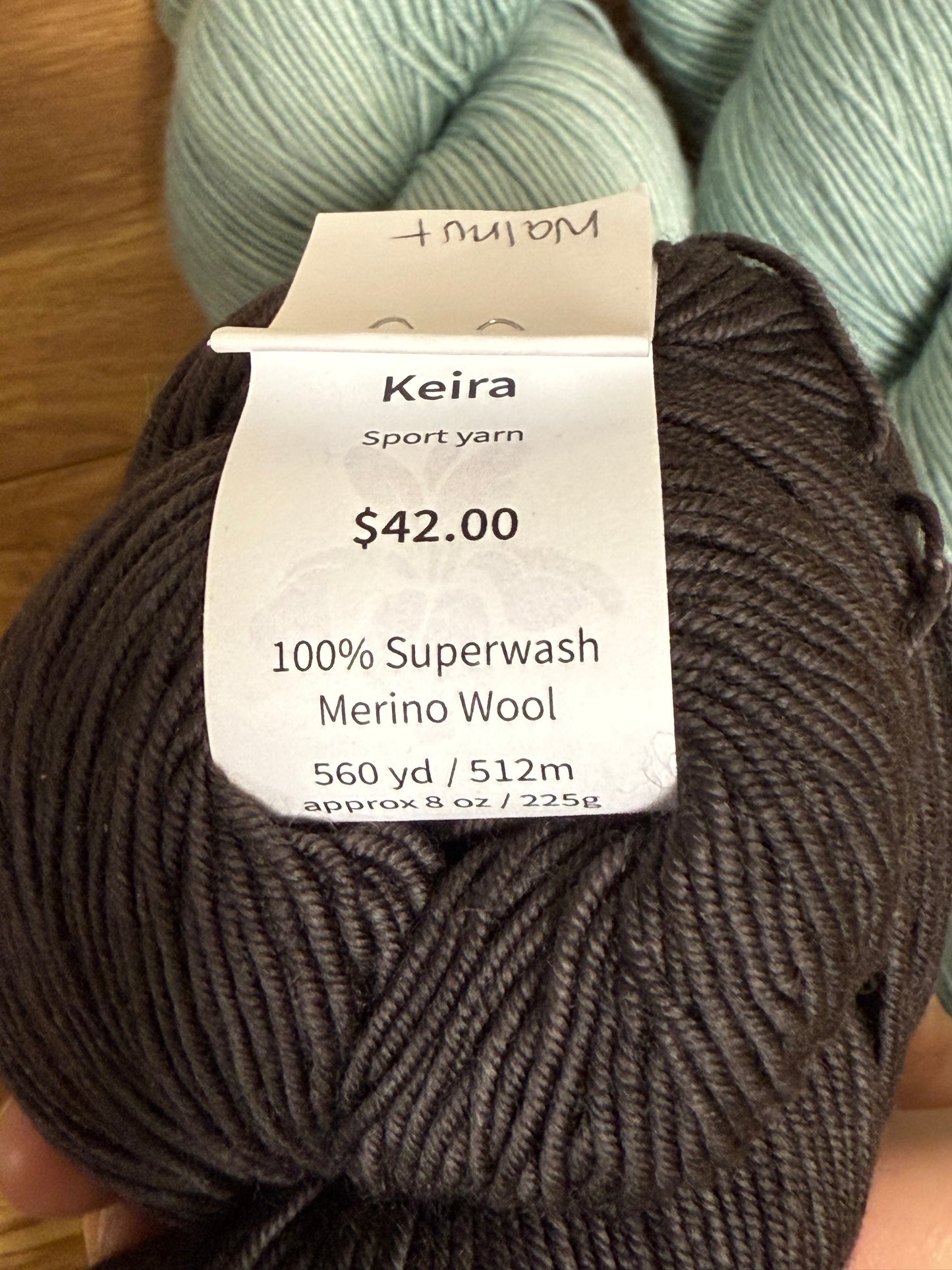 DESTASH: Miss Babs Keira Sport-weight yarns in colors Walnut (1) & Palm Valley (2)