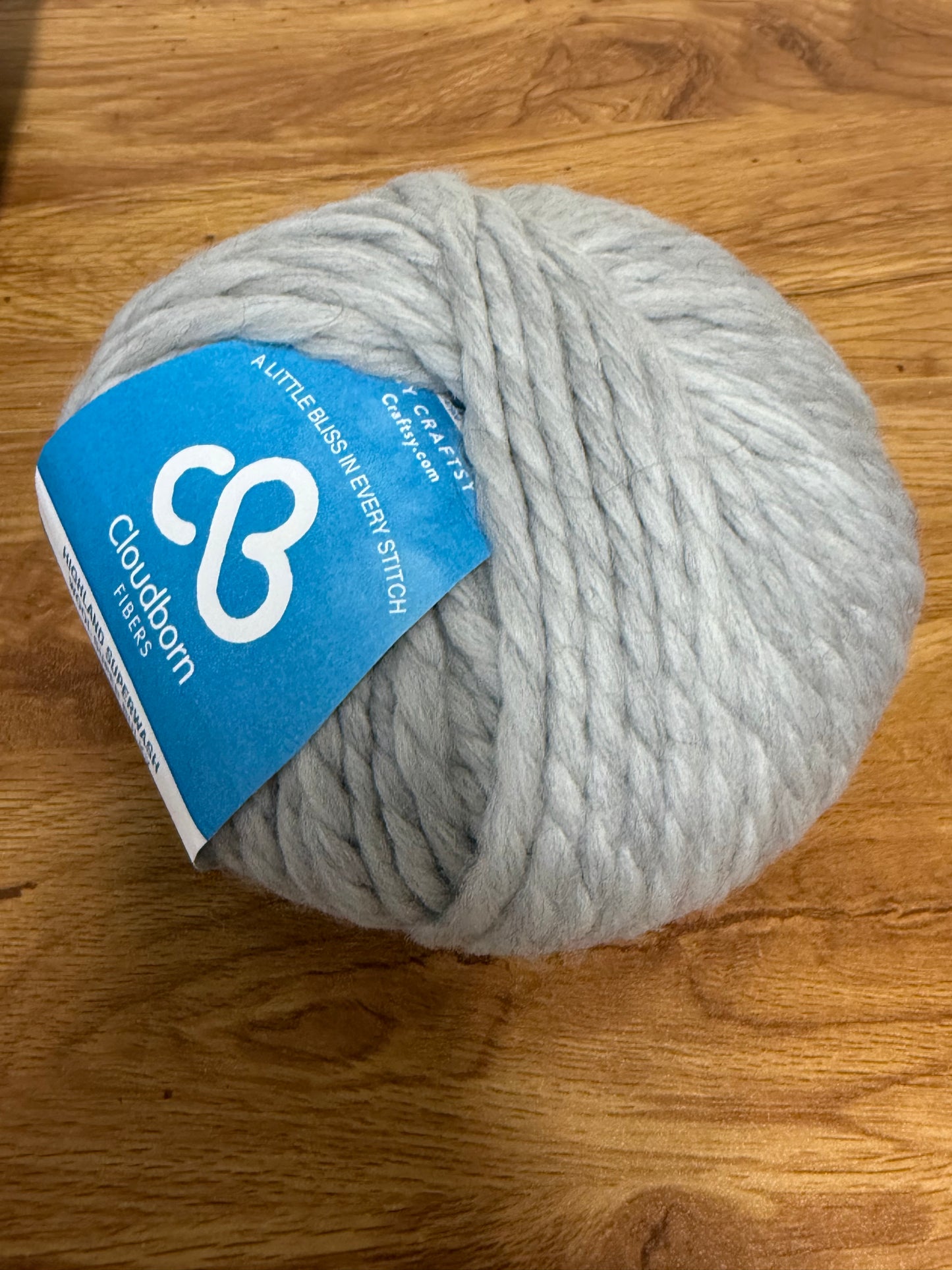 DESTASH: 1 skein of Cloudborn Fibers Highland Superwash Wool Super Bulky in light gray