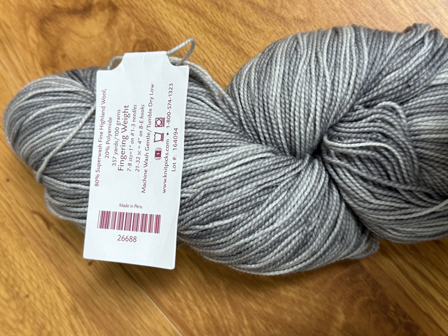 DESTASH: Knit Picks Hawthorne Kettle dyed Fingering yarn in colorway Slate