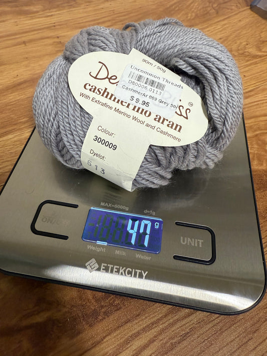 DESTASH: 1 partial skein of Debbie Bliss Cashmerino Aran - Grey
