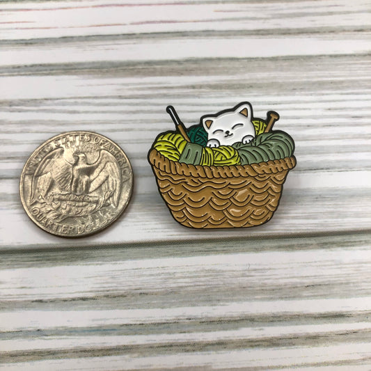 Knitting Basket of Goodies Enamel Pin