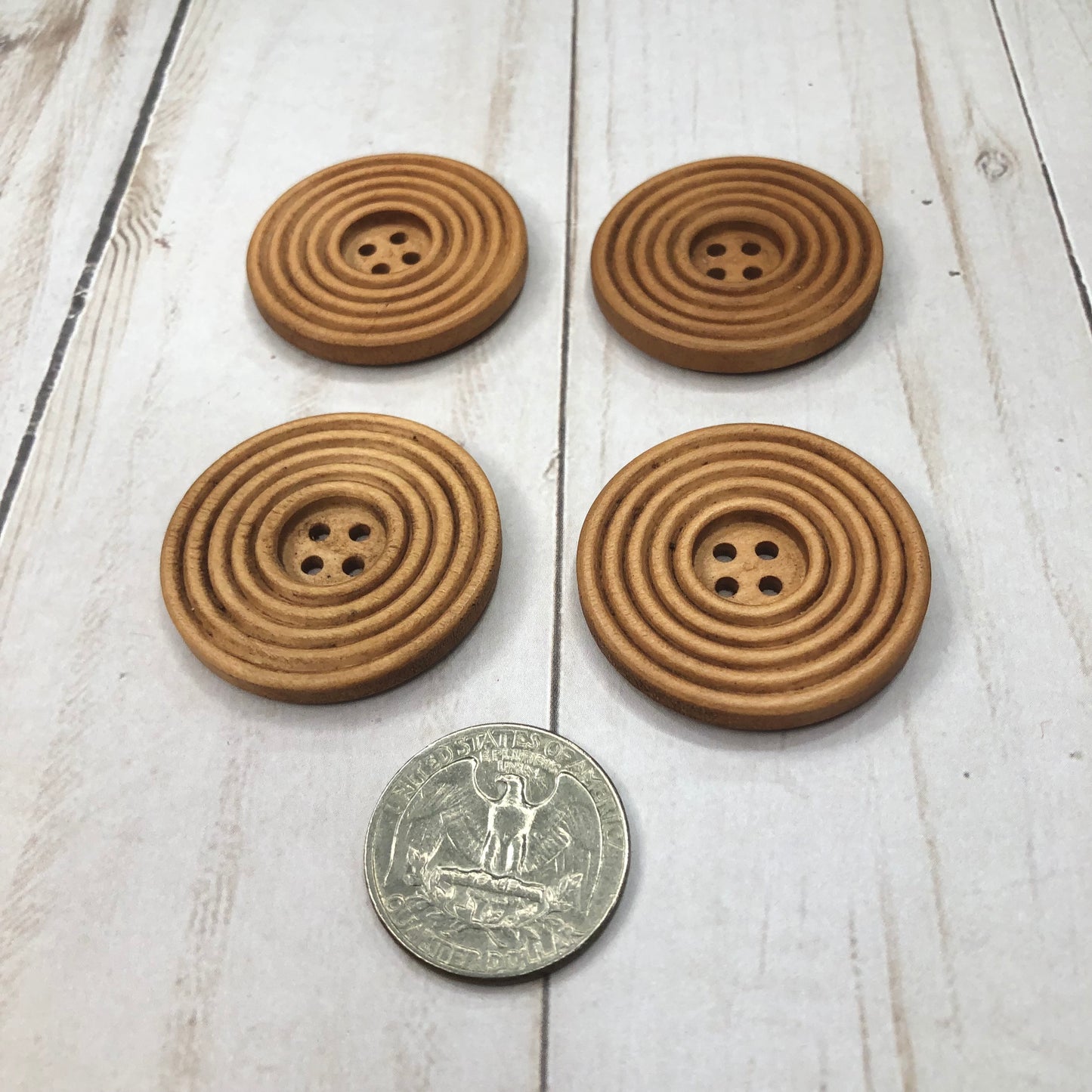 Wooden Rings Button, Round, 1 1/2" - Pack of 4 - oak colored