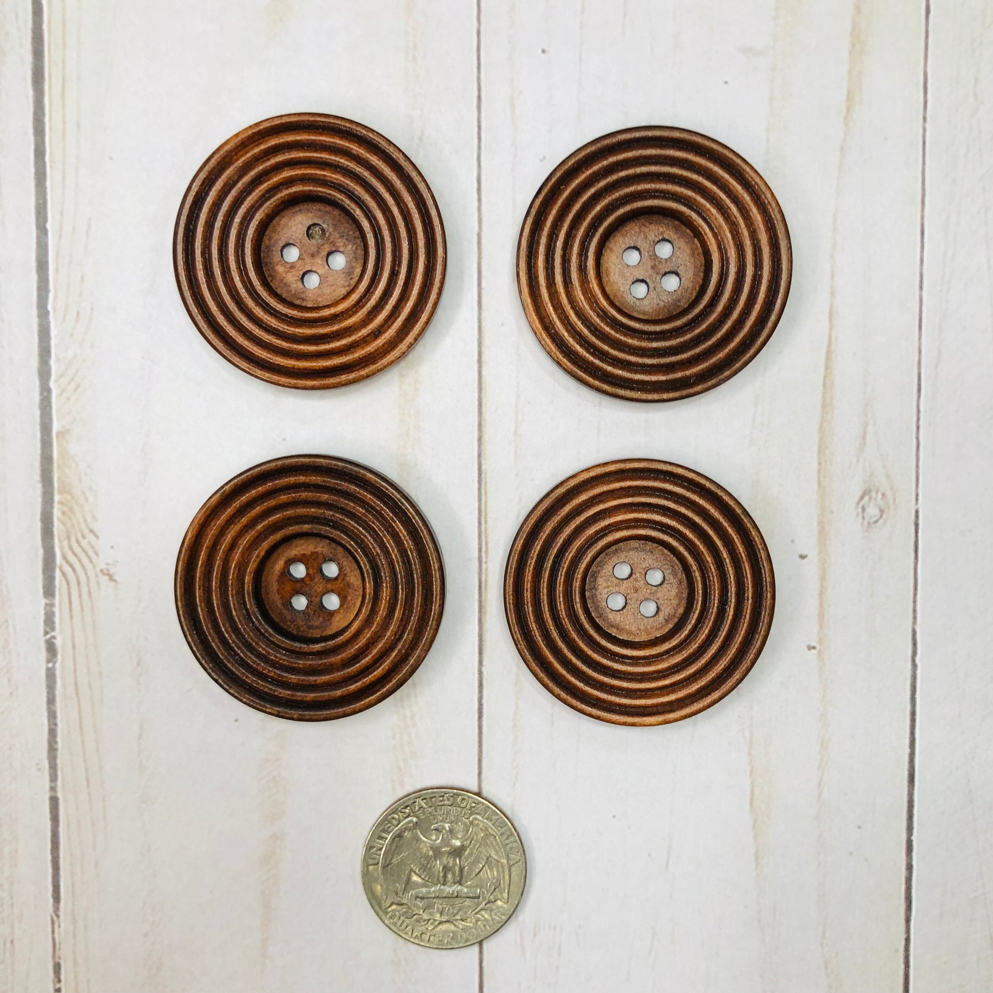 Wooden Rings Button, Round, 1 1/2" - Pack of 4 - walnut colored