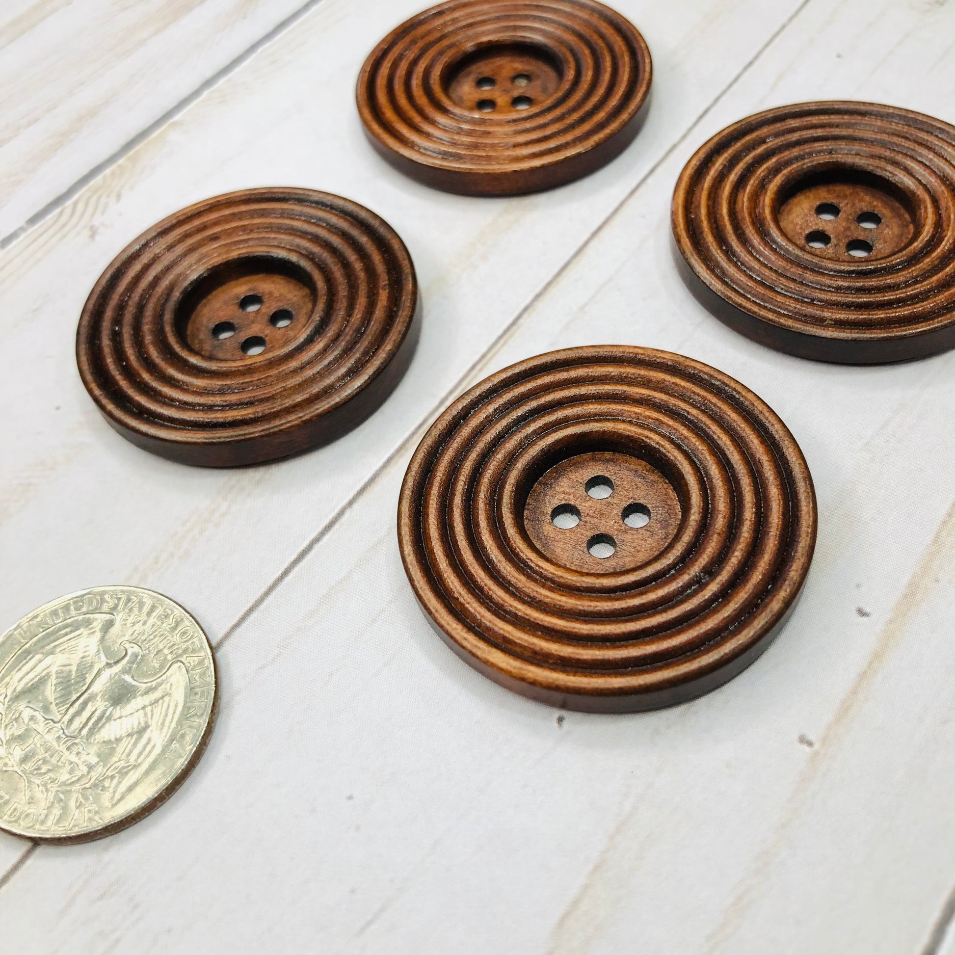 Wooden Rings Button, Round, 1 1/2" - Pack of 4 - walnut colored