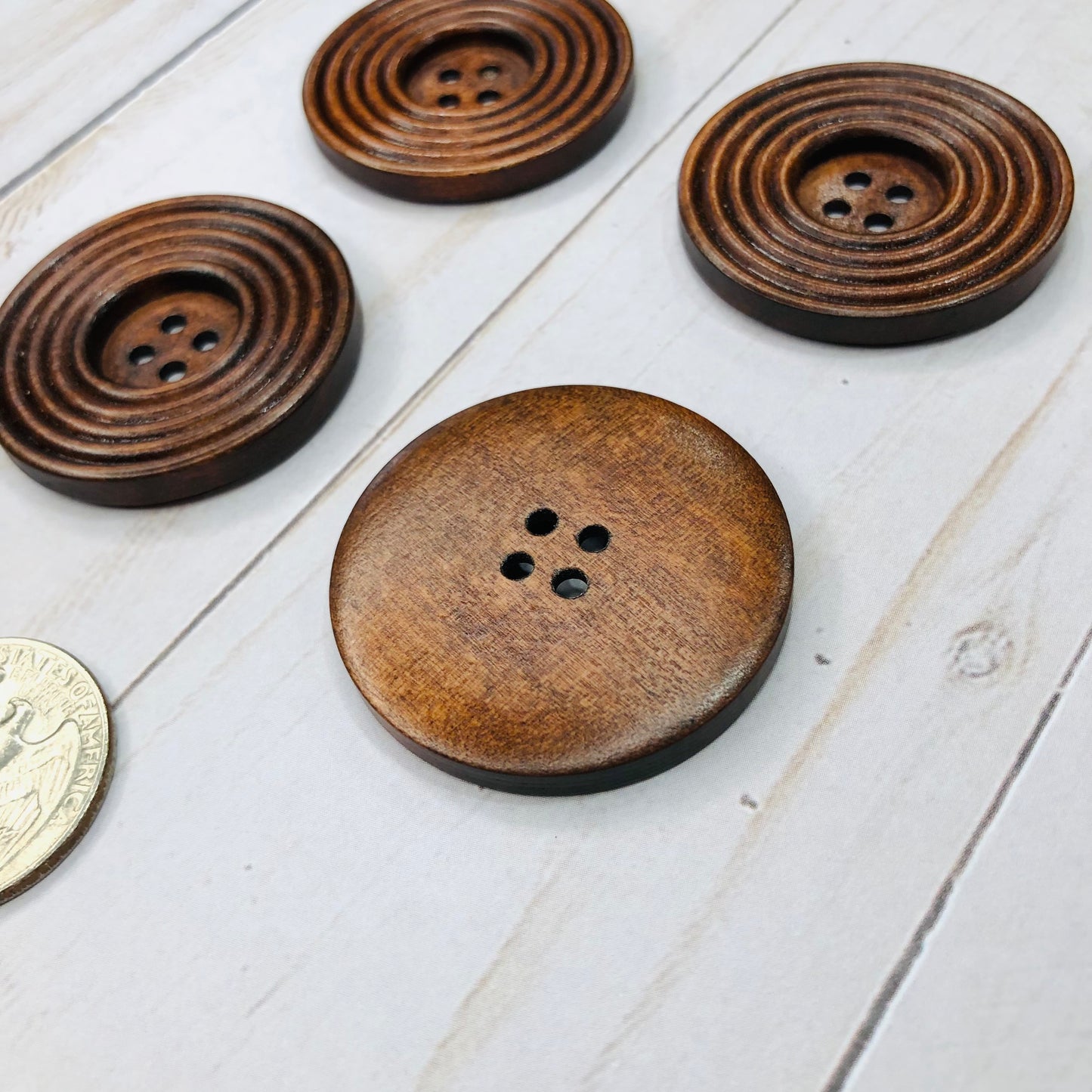 Wooden Rings Button, Round, 1 1/2" - Pack of 4 - walnut colored