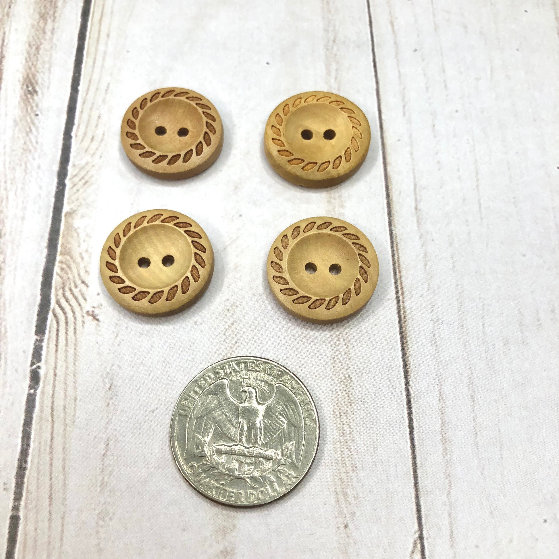 Engraved Maple colored Wood Button, Round, 1" - Pack of 4 by Sierra and Pine