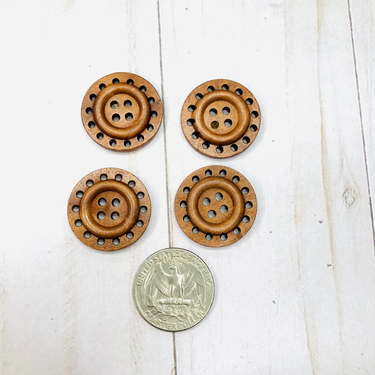 Chestnut colored Wood Button, Round, 1" - Pack of 4 by Sierra and Pine