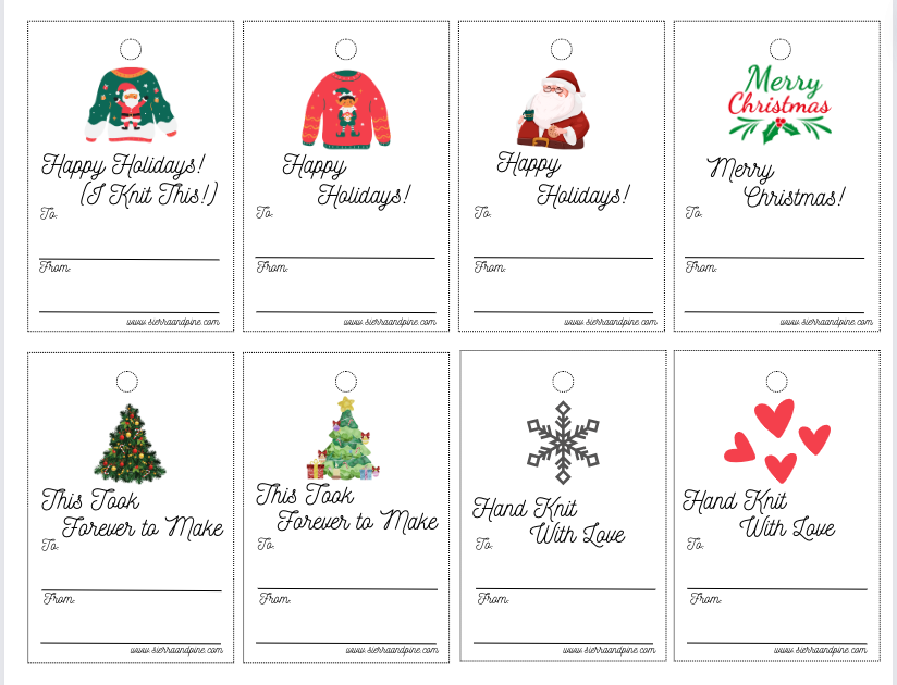 FREE Downloadable Gift Tags for knitted items by Sierra and Pine