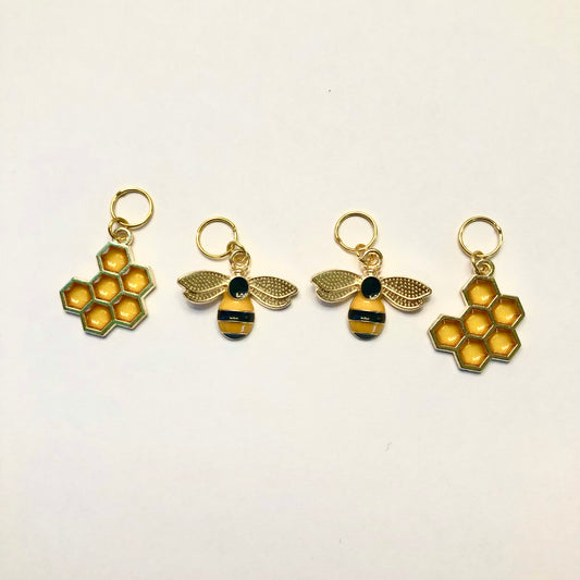 Bee-U-tiful 4pcs Stitch Markers for Knitting - small ring by Sierra and Pine