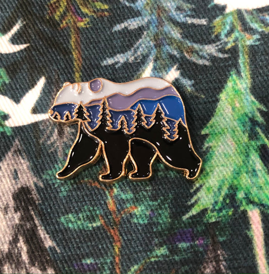 Mountain Grizzly Enamel Pin for knitting, crochet or crafting bags