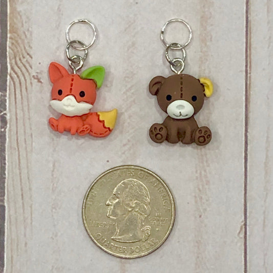 Woodland Animals 2pcs Stitch Marker Set