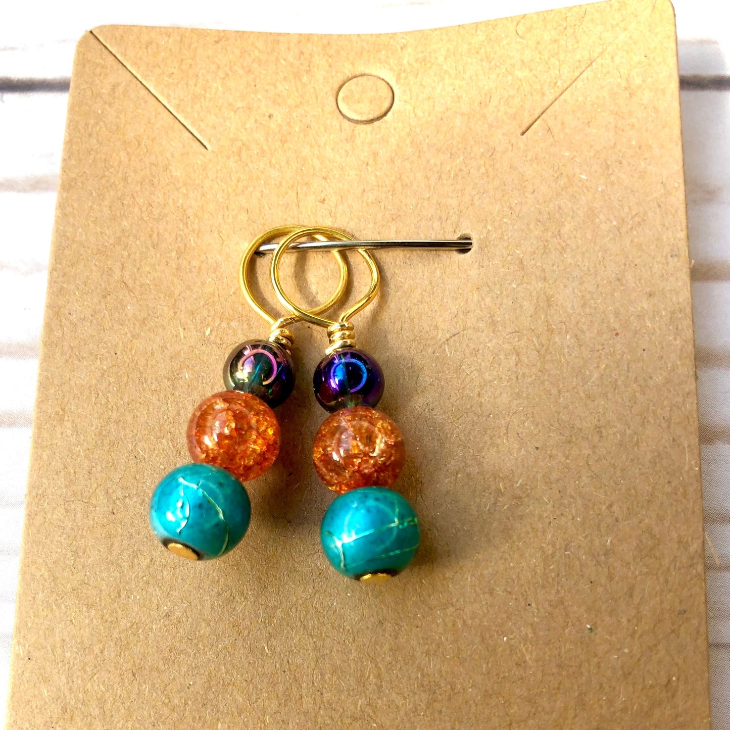 Oil Slick handmade stitch markers for knitting